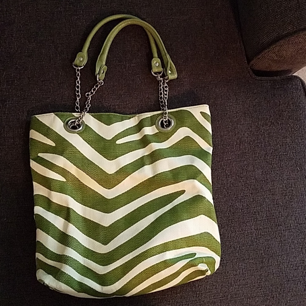 Green and cream tote bag